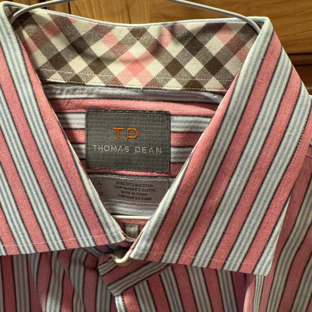 Thomas Dean Men's Pink and Blue Striped Shirt